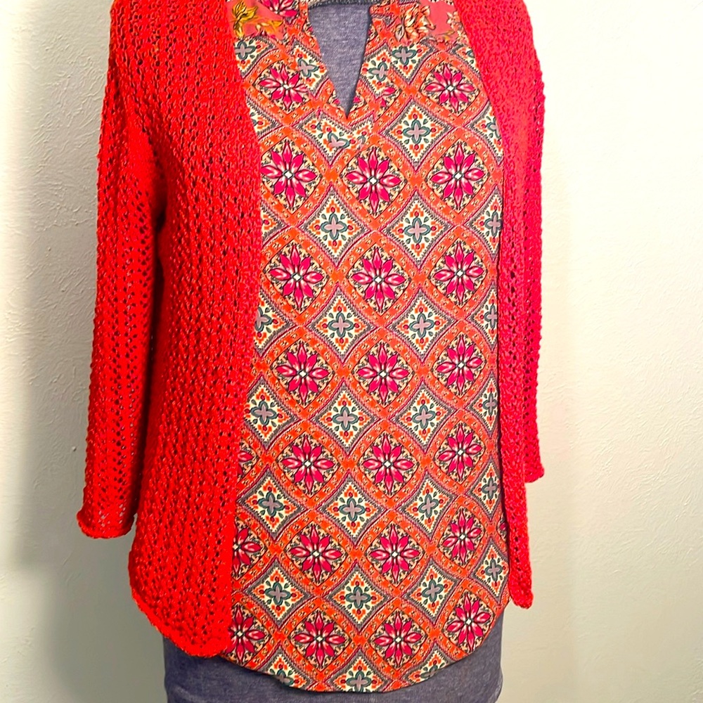 Jones New York 3/4 Sleeve Orange Sweater with Button. Sz Petite Large PL